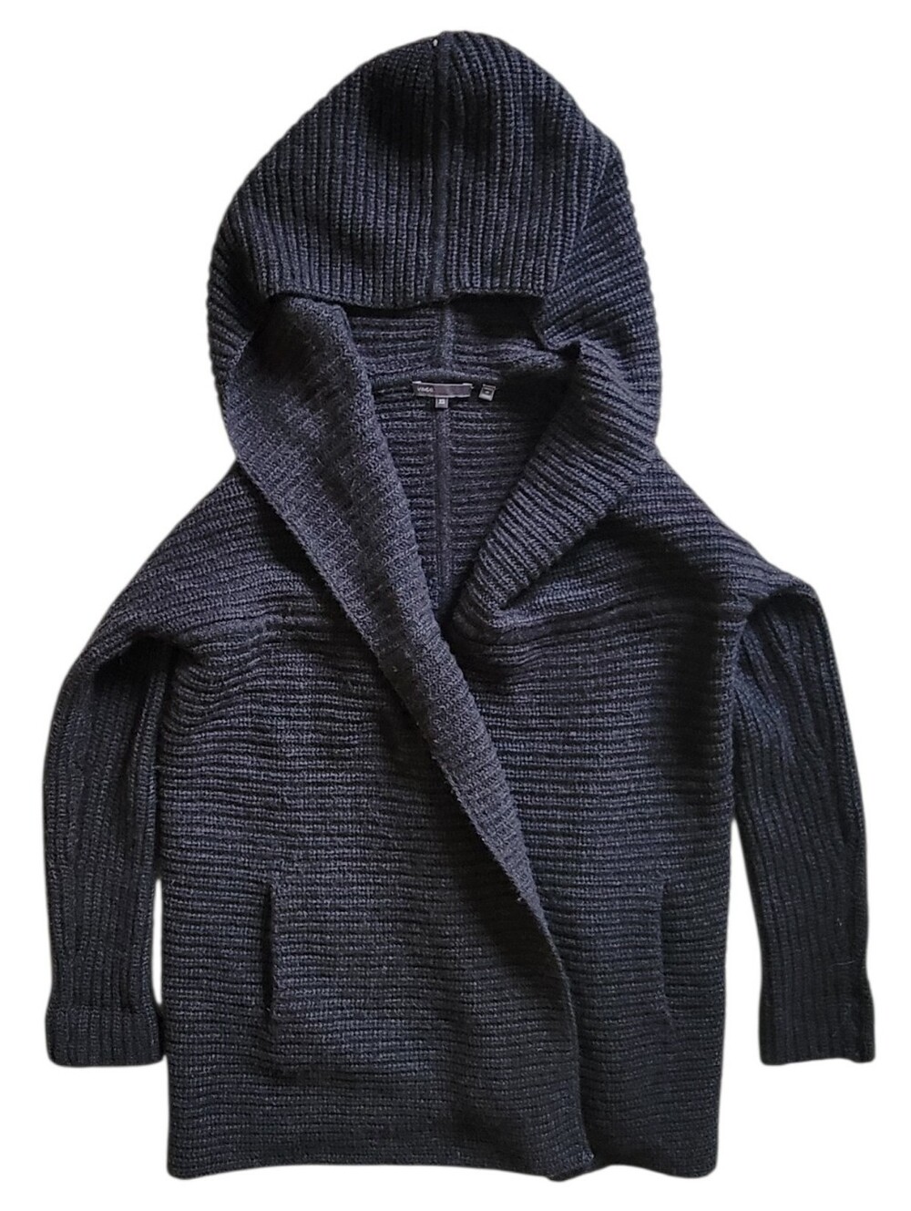 VINCE Wool Blend Gray Ribbed Hooded Open Cardigan XS